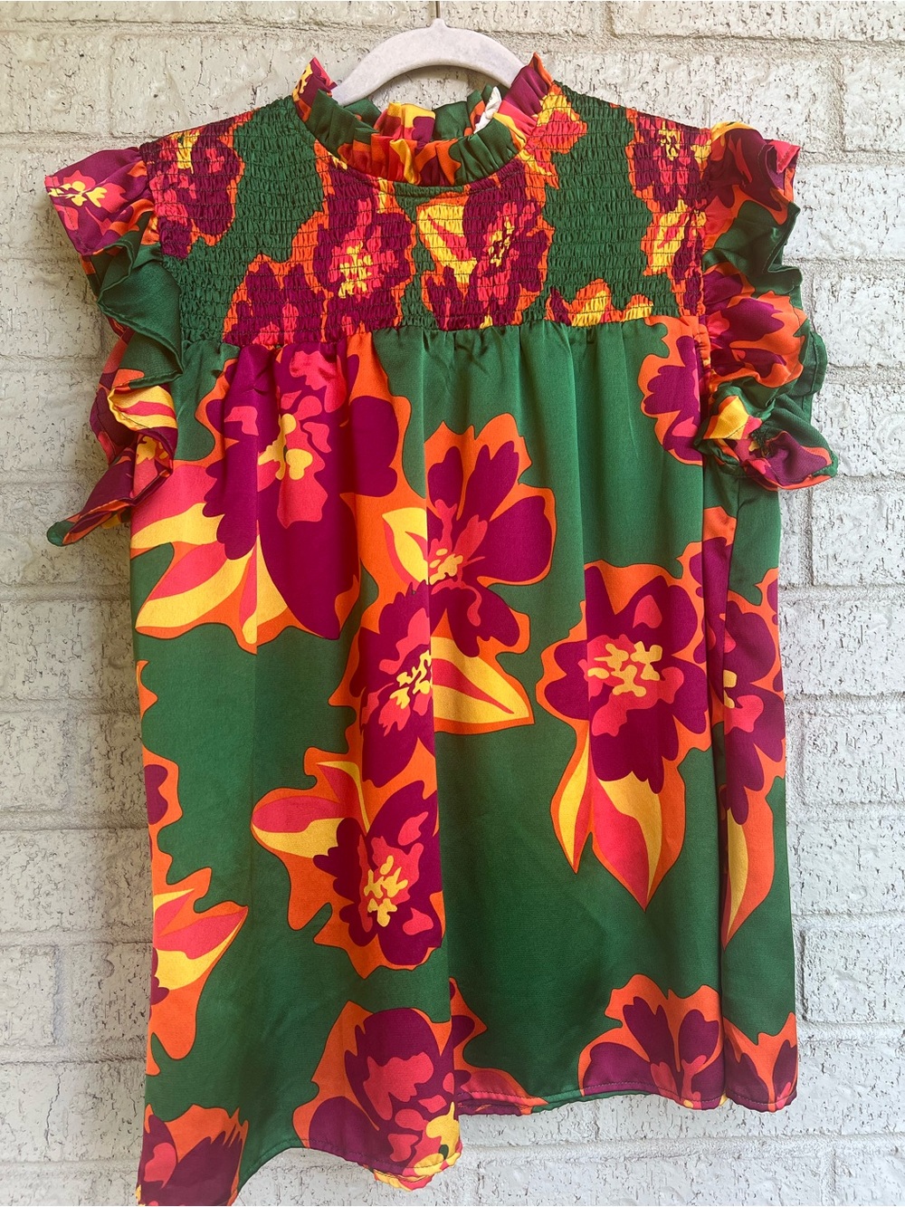 Bibi flutter sleeve smocked top size large